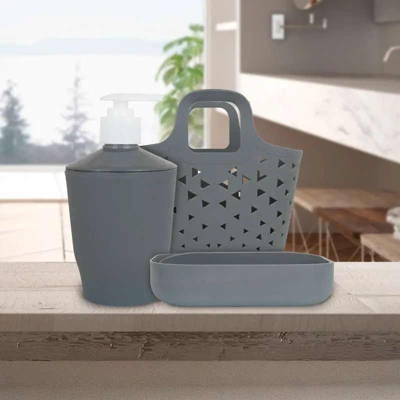 Kit De 3 Accesorios Color Gris Para Baño 1