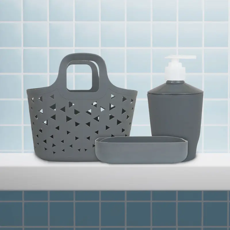 Kit De 3 Accesorios Color Gris Para Baño 2