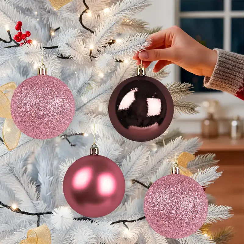 Kit De Esferas Navideñas, 4 Pzas, Color Vino 1