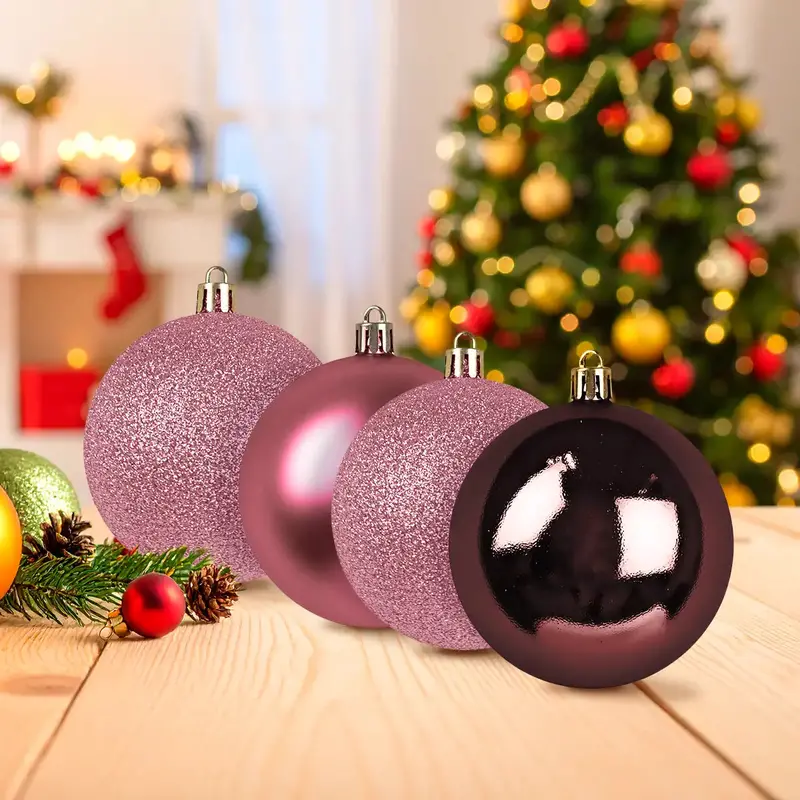 Kit De Esferas Navideñas, 4 Pzas, Color Vino 2