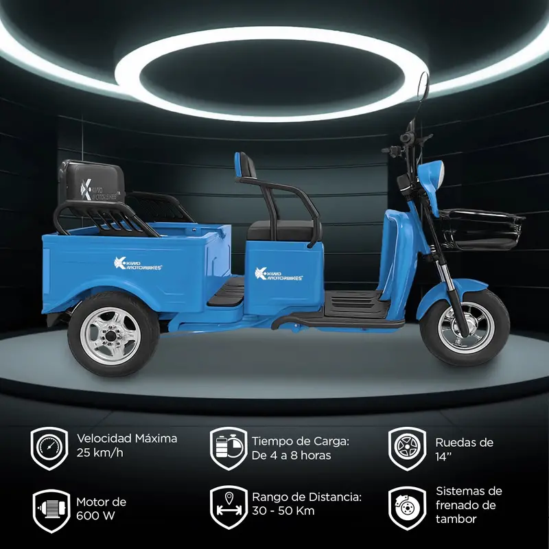 Kiwo, Triciclo Eléctrico Para Pasajeros, Modelo Bty003, Color Azul 2
