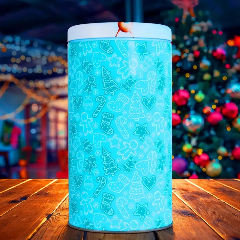 Lata Galletas Navideñas, Cilindro, Color Azul, 300 Gr 2