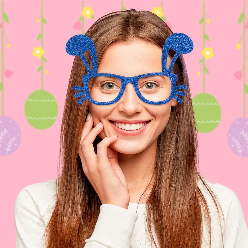 Lentes Con Diamantina Con Diseño De Conejo, Color Azul Rey 1