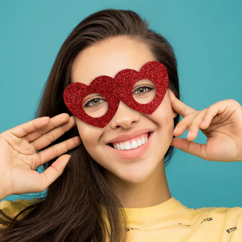 Lentes De Corazón Con Diamantina Color Rojo 1