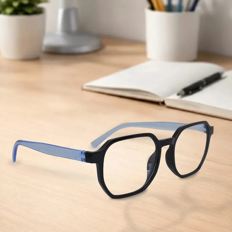 Lentes De Lectura, Octagonales, Color Negro Y Azul, +3.50 2
