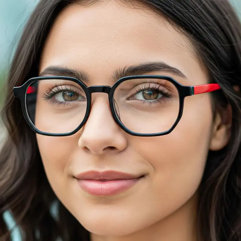 Lentes De Lectura, Octagonales, Color Negro Y Rojo, +3.00 1