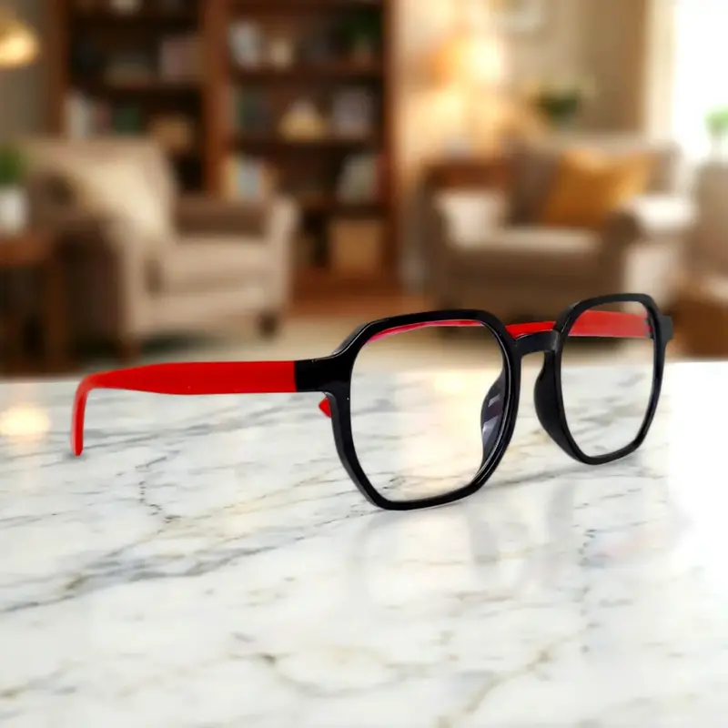 Lentes De Lectura, Octagonales, Color Negro Y Rojo, +3.00 2