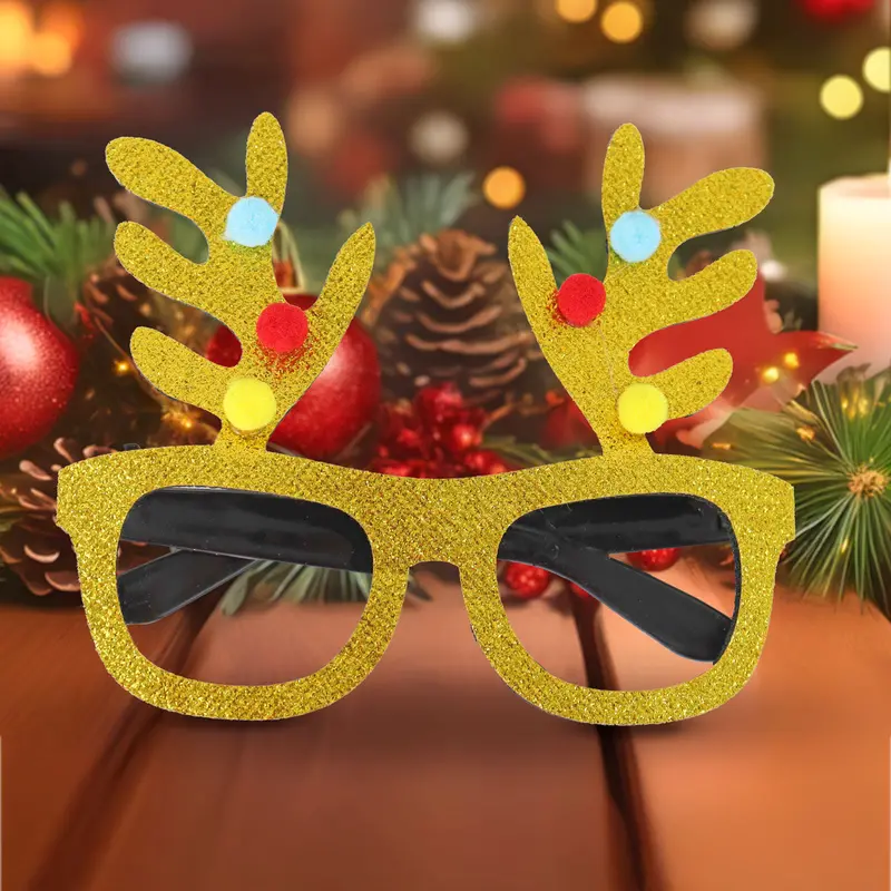 Lentes Navideños Con Astas De Reno Glitter, Color Oro 2