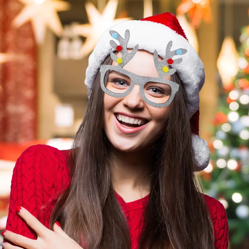 Lentes Navideños Con Astas De Reno Y Glitter, Color Plata 1
