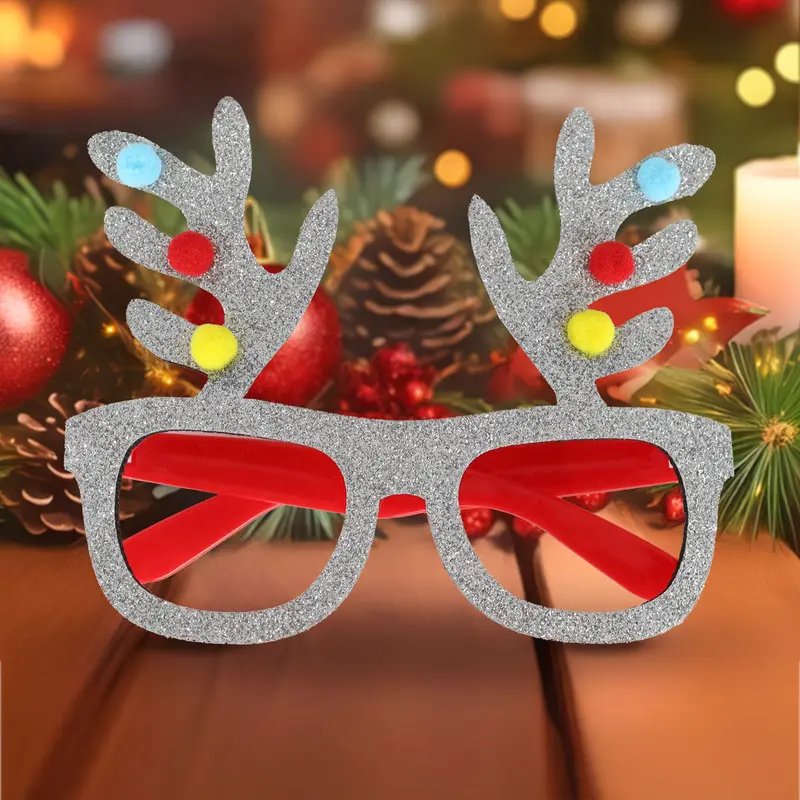 Lentes Navideños Con Astas De Reno Y Glitter, Color Plata 2