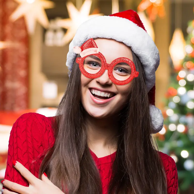 Lentes Navideños Con Sobrerito Navideño Glitter, Color Rojo 1