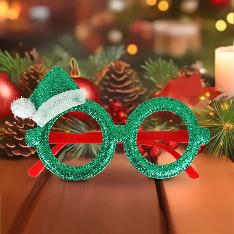 Lentes Navideños Con Sobrerito Navideño Glitter, Color Verde 1