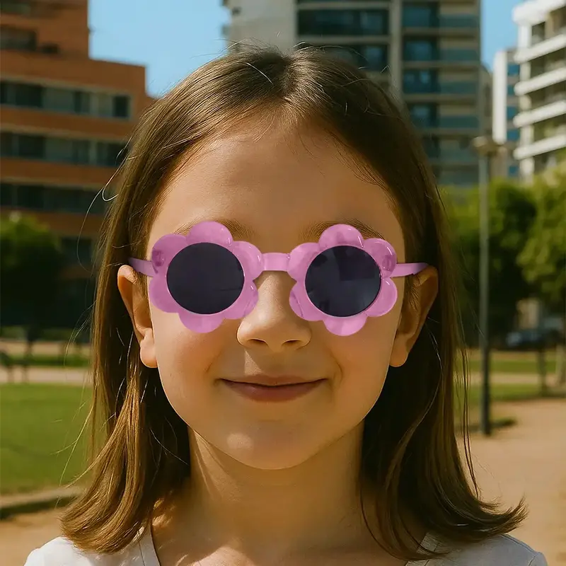 Lentes Para Sol De Niña, Diseño Flor, Color Rosa 1
