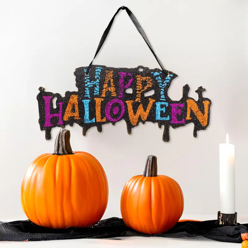 Letrero Colgante De Happy Halloween Con Glitter 1