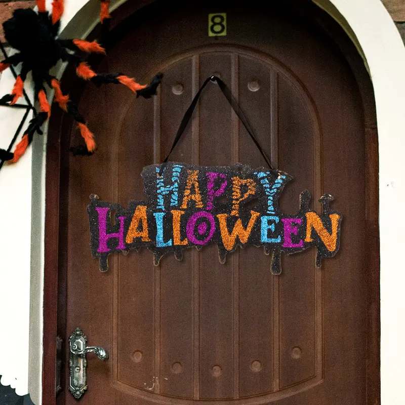 Letrero Colgante De Happy Halloween Con Glitter 2