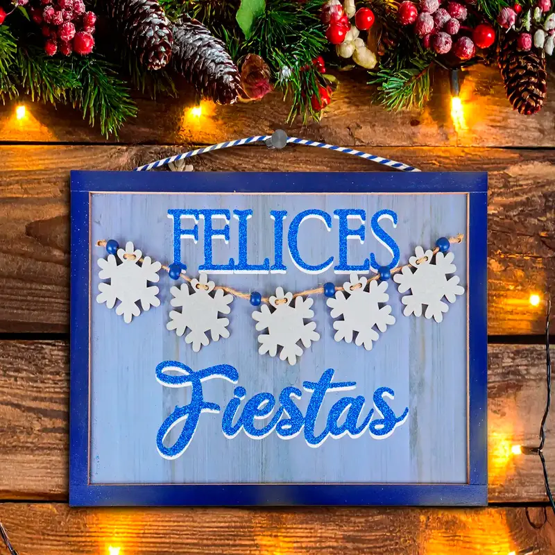 Letrero Colgante "Felices Fiestas" Color Azul 1