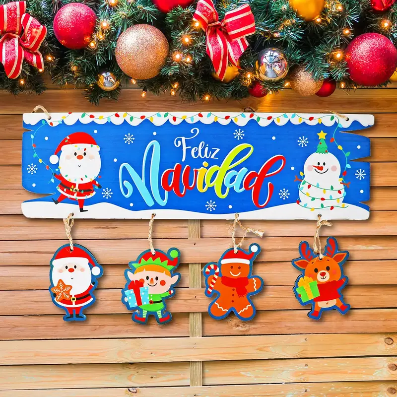 Letrero Colgante "Feliz Navidad" Para Puerta, Color Azul 1