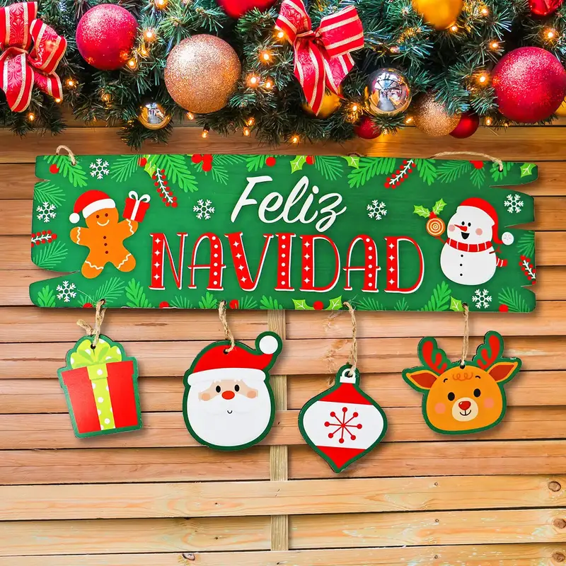 Letrero Colgante "Feliz Navidad" Para Puerta, Color Verde 1