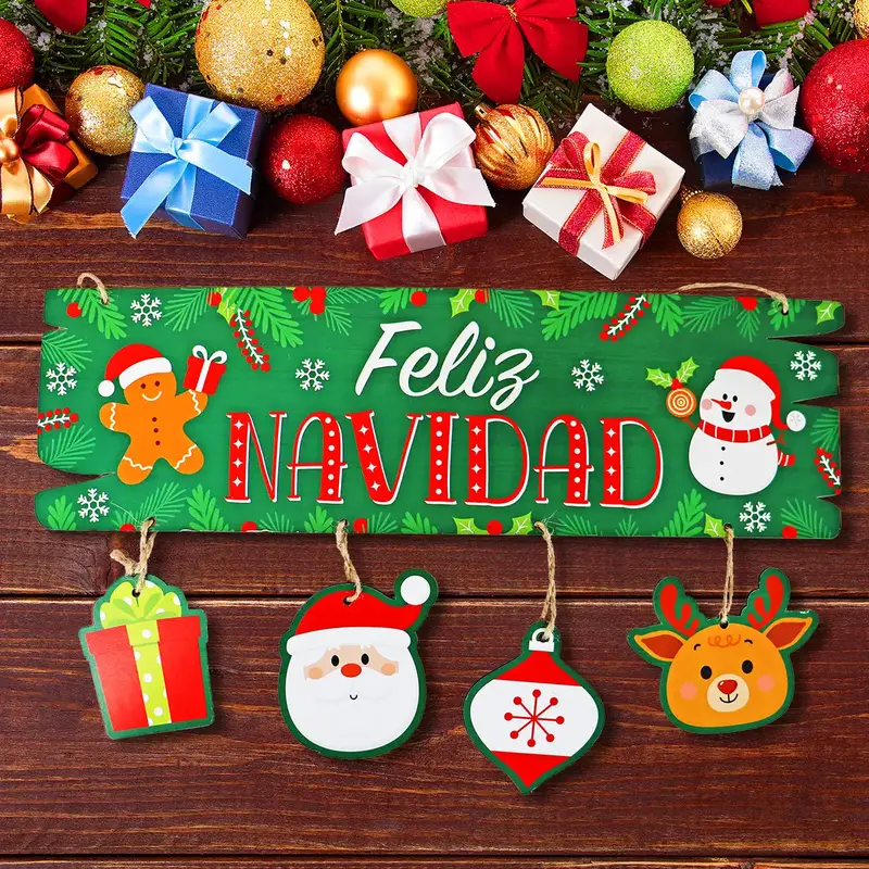 Letrero Colgante "Feliz Navidad" Para Puerta, Color Verde 2