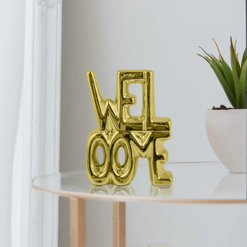 Letrero De Mesa "Welcome" Color Oro 1