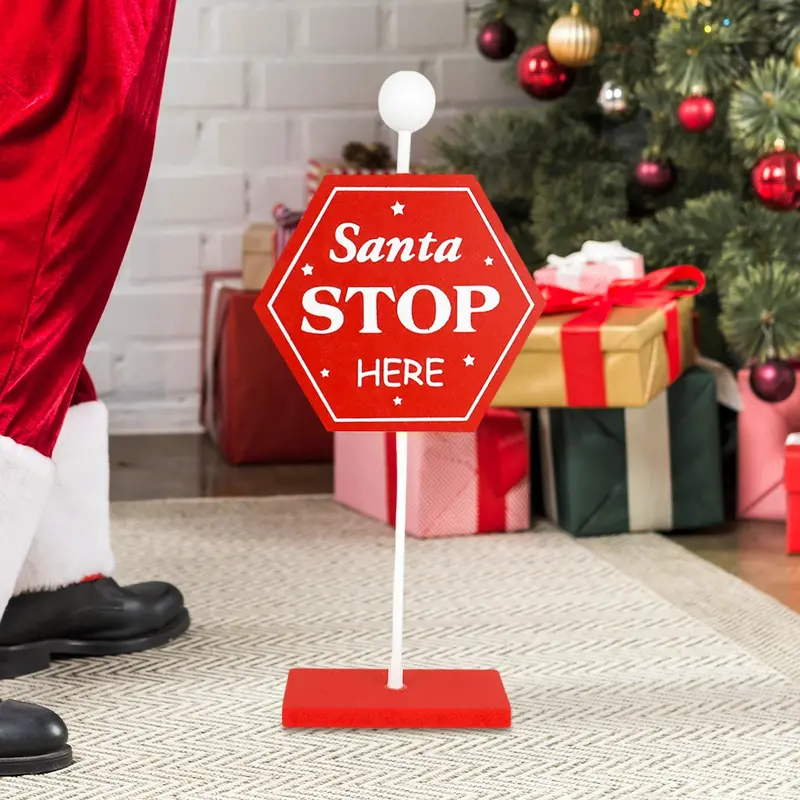 Letrero Navideño Decorativo "Santa Stop Here", Mdf 1
