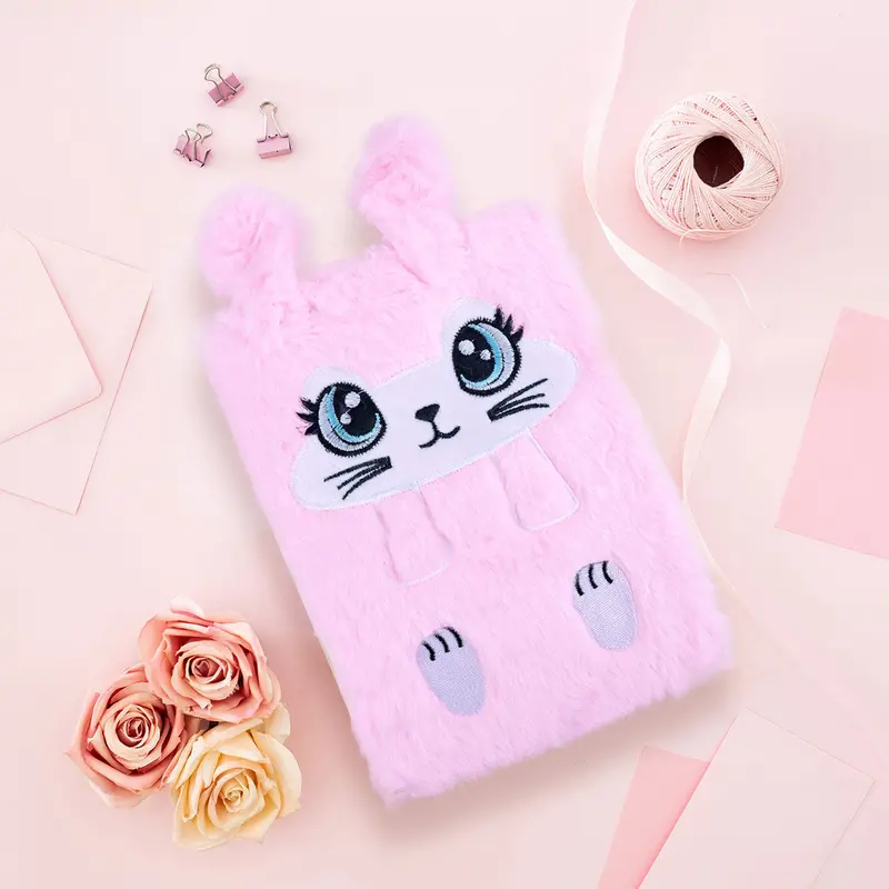Libreta De Conejo Con Peluche Texturizada Color Rosa, 80 Páginas 1