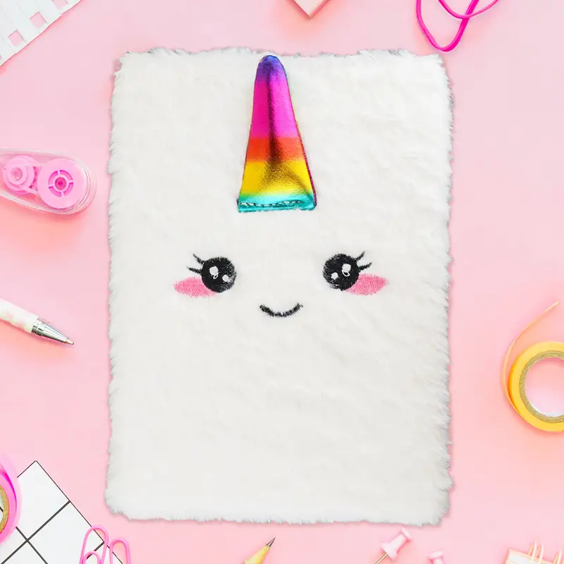 Libreta De Peluche Con Diseño De Unicornio, Color Blanco 1