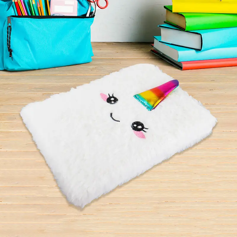 Libreta De Peluche Con Diseño De Unicornio, Color Blanco 2