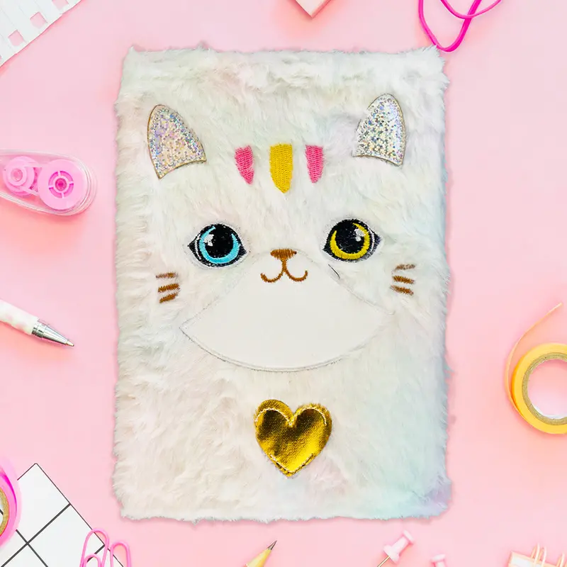 Libreta De Peluche Multicolor Con Diseño De Gato 1