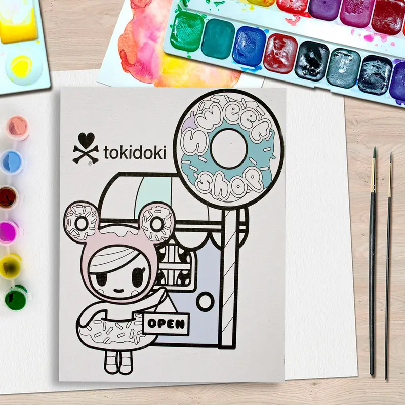 Lienzo Blanco Tokidoki Sweet Shop, 1 Pincel, 1 Paleta De Colores Acuarela, 20X15cm 1
