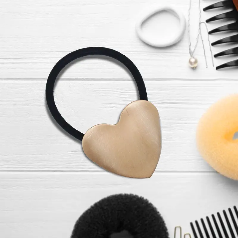 Liga Para El Cabello Con Corazón De Metal, Color Dorado 2