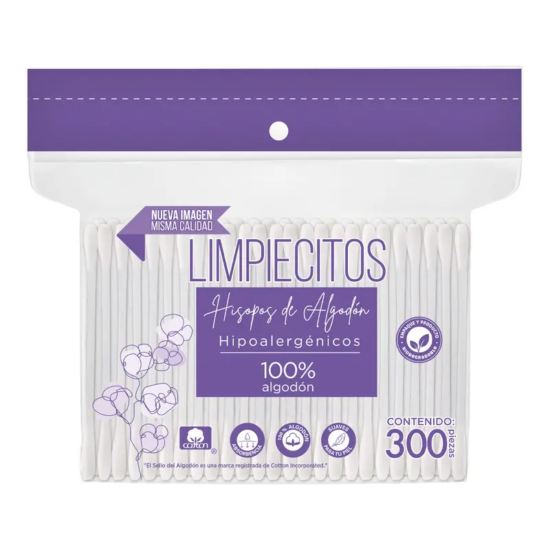 Limpiecitos 300 Hisopos 100% De Algodón Hipoalergénicos 1