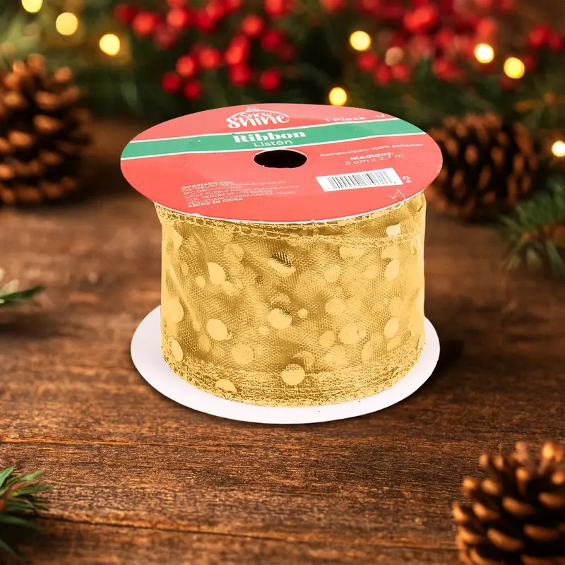 Listón Navideño, Color Dorado, Ribbon 1