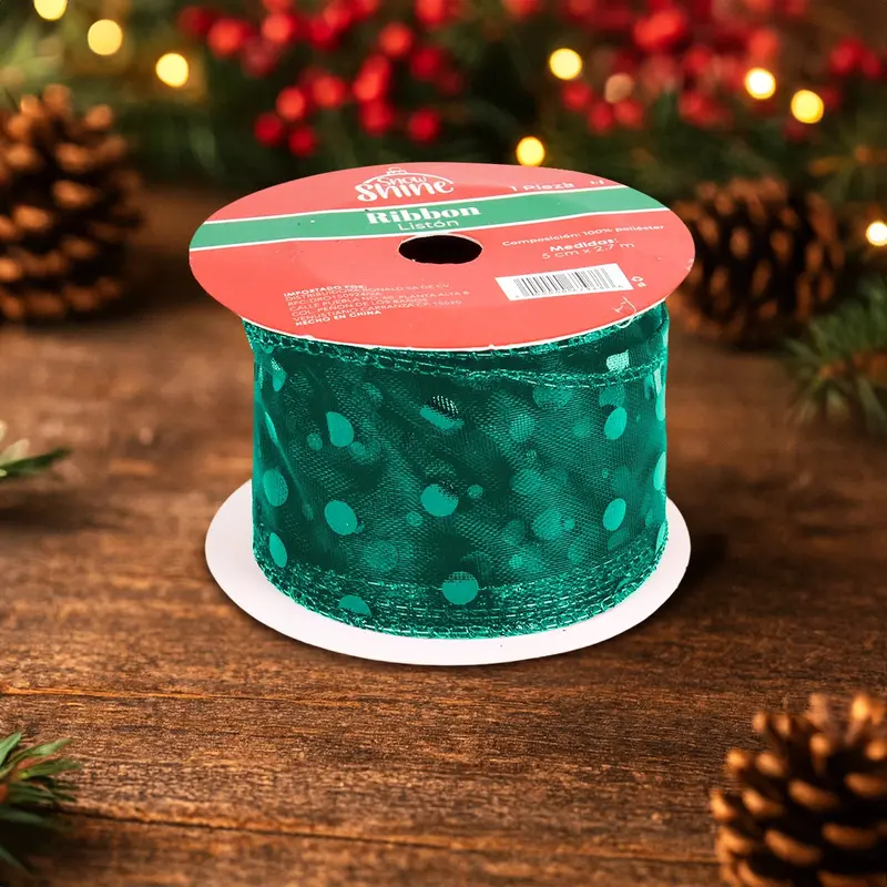 Listón Navideño, Color Verde, Ribbon 1