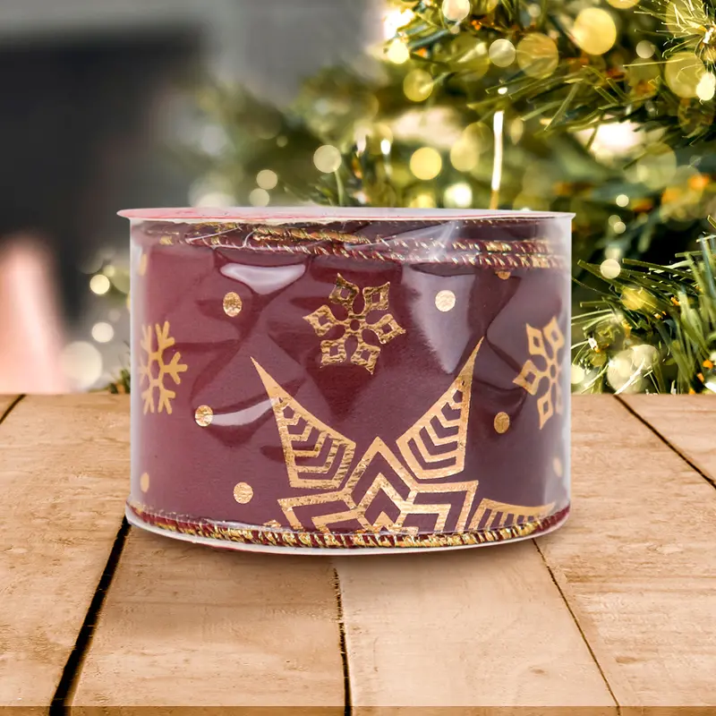 Listón Navideño Decorativo, Color Vino 2