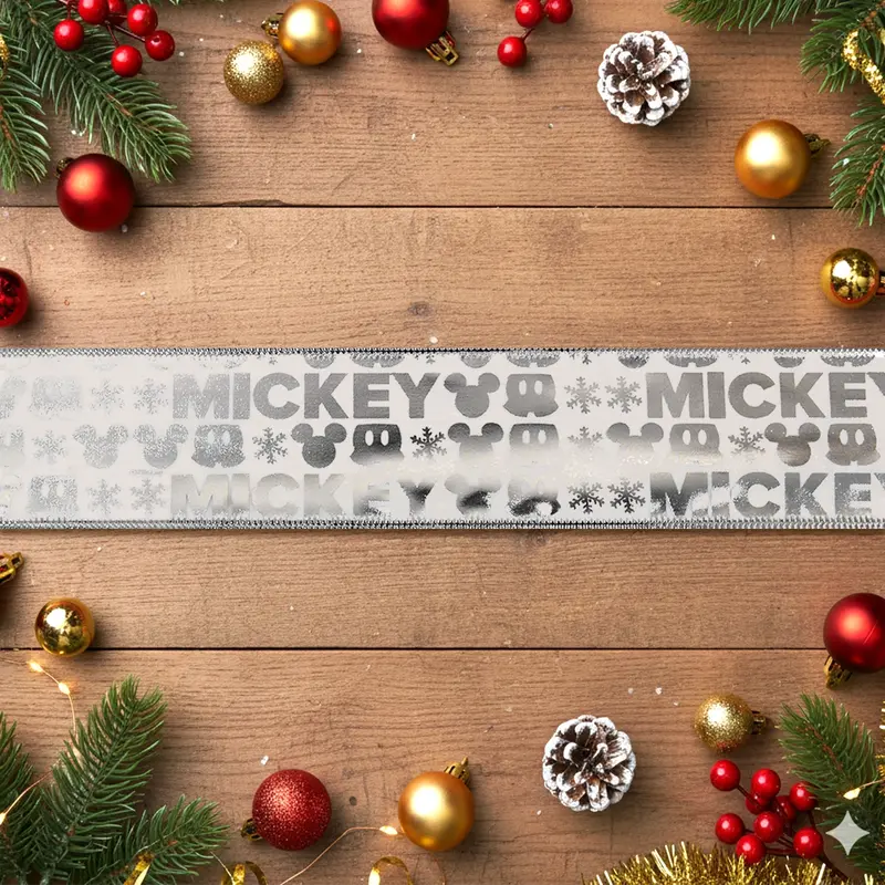 Listón Navideño, Diseño Mickey, Color Plata 2
