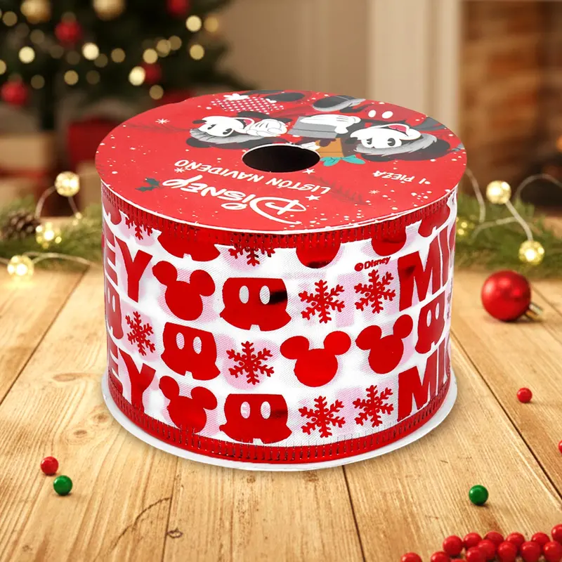 Listón Navideño, Diseño Mickey, Color Rojo Y Blanco 1