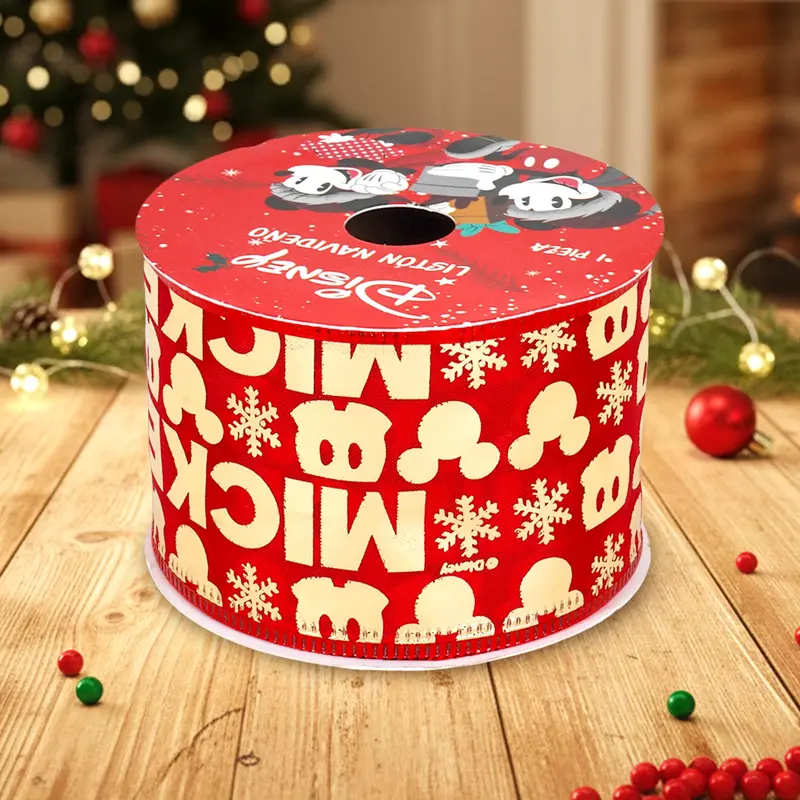Listón Navideño, Diseño Mickey, Color Rojo Y Oro 1
