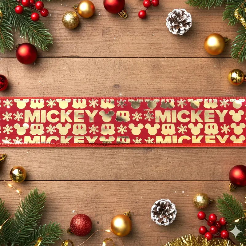 Listón Navideño, Diseño Mickey, Color Rojo Y Oro 2