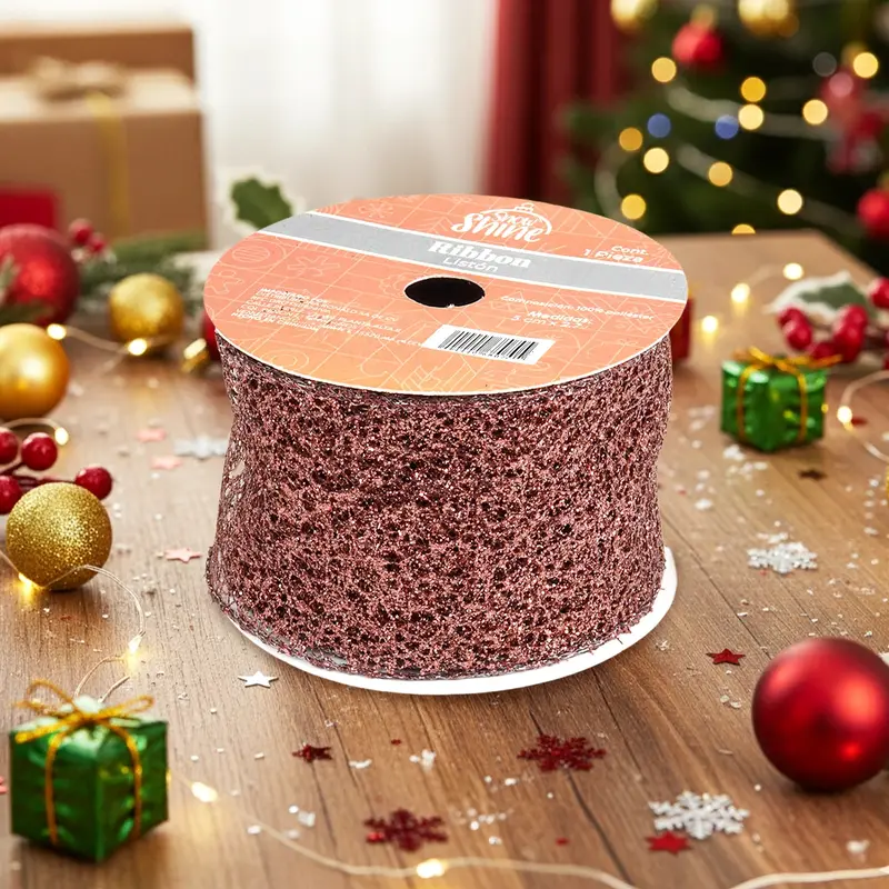 Listón Navideño, Glitter, Color Café 1