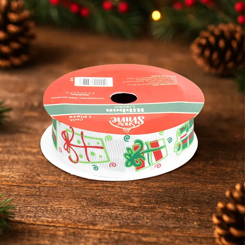 Listón Navideño, Regalos, Color Blanco 1