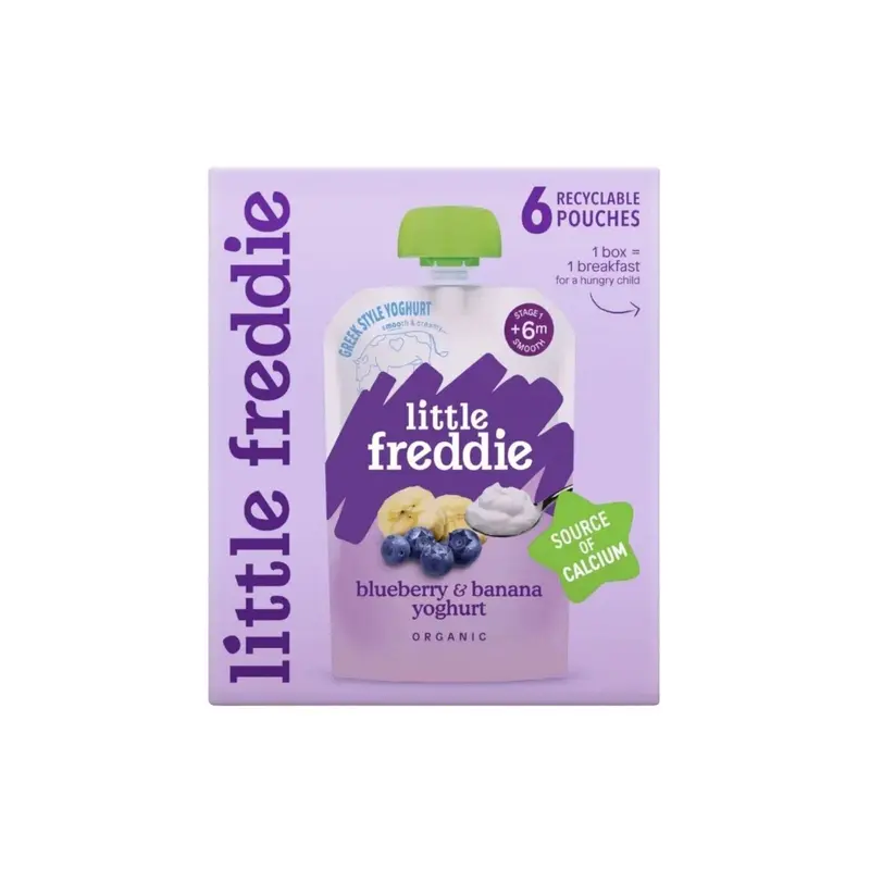 Little Freddie Organic Blueberry & Banana Yoghurt Baby Food Pouch Multipack 6+ Months 600G (6X100g) 1