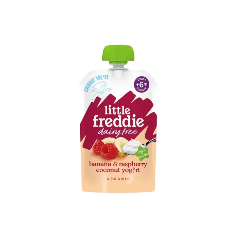 Little Freddie Organic Dairy Free Banana & Raspberry Yoghurt Baby Food Pouch 6+ Months 90G 1