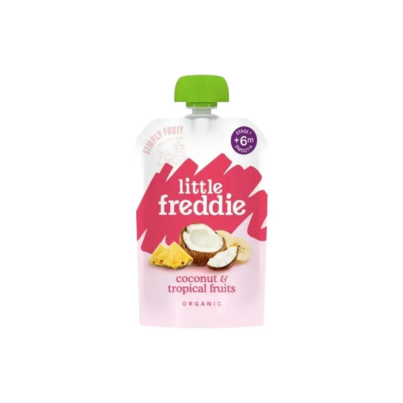Little Freddie Organic Good For Brains Coconut & Tropical Fruits Baby Food Pouch With Omega 3 6+ Months 100G 1