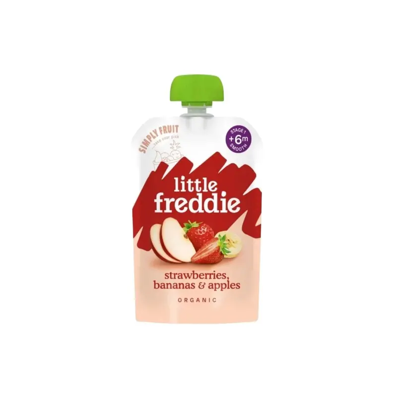 Little Freddie Organic Good For Brains Strawberries Bananas & Apples Baby Food Pouch With Omega 3 6+ Months 100G 1