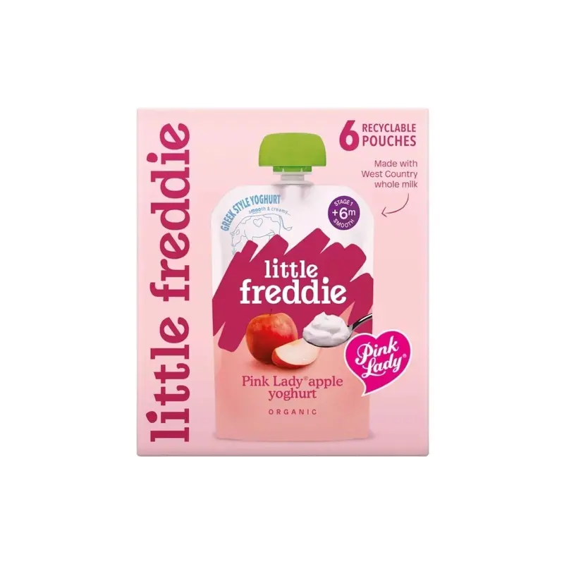 Little Freddie Organic Pink Lady Greek Style Yoghurt Baby Food Pouch Multipack 6+ Months 600G (6X100g) 1