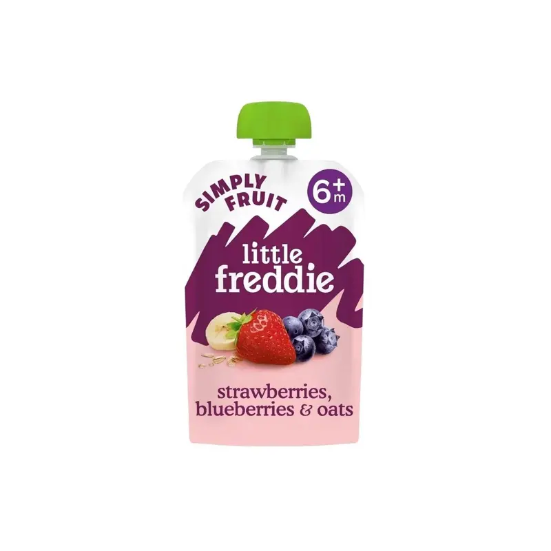 Little Freddie Organic Strawberries Blueberries & Oats Baby Food Pouch 6+ Months 100G 1