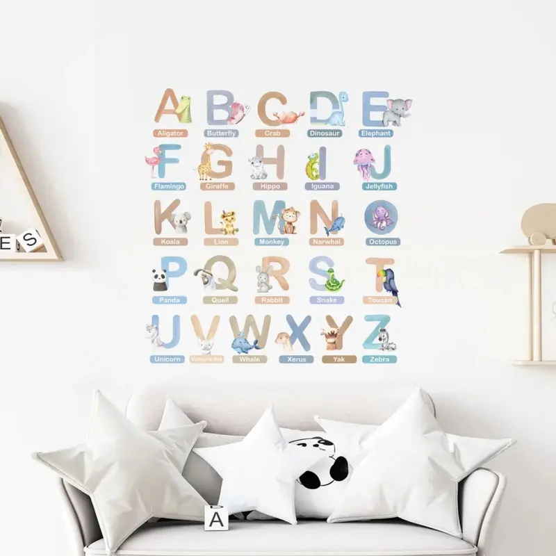 Live Vida Alphabet Wall Stickers With Animal Figures 26 Pcs - Blue 1