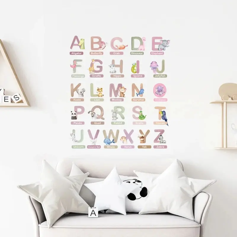 Live Vida Alphabet Wall Stickers With Animal Figures 26 Pcs - Pink 1