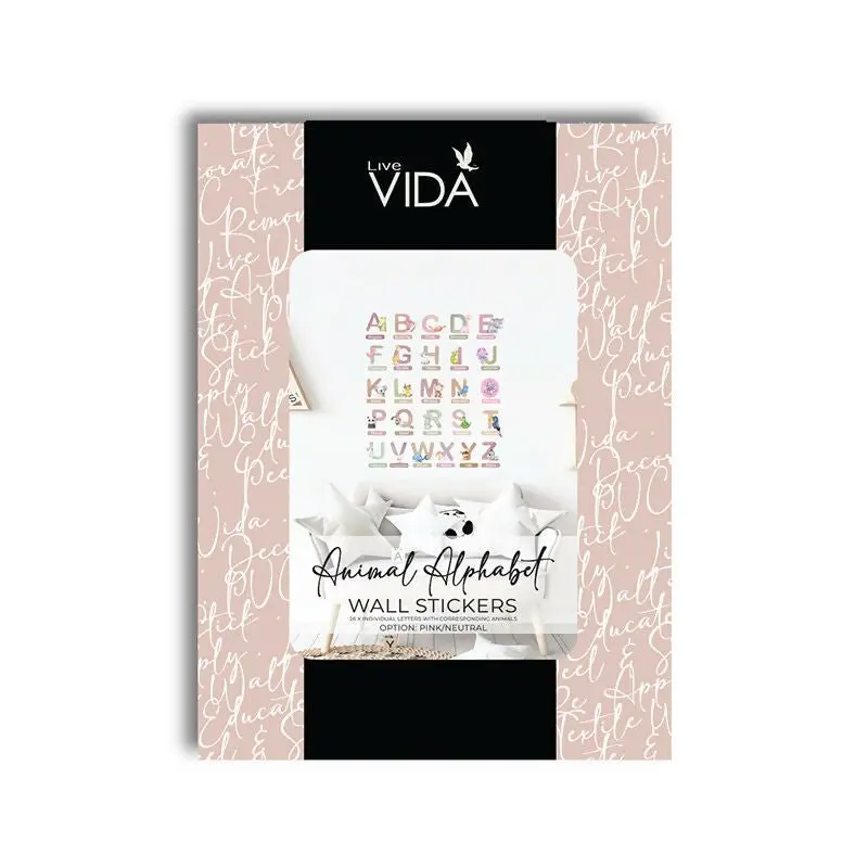 Live Vida Alphabet Wall Stickers With Animal Figures 26 Pcs - Pink 1